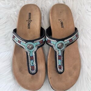 Minnetonka Beaded Flip Flop Thong Sandals Multi Colored Southwestern Size 7